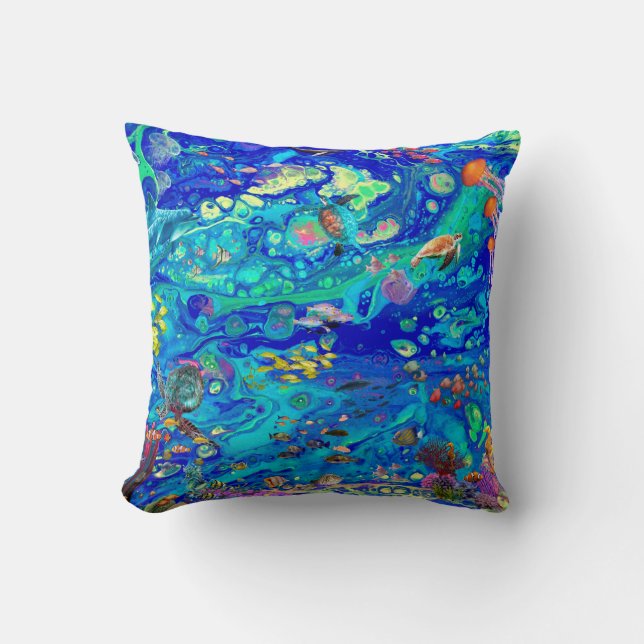 Zeeduivel, strandkussens, koraalrif, dolfijnen, kussen (Voorkant)