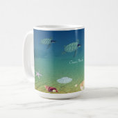 Zeeduivel, zeeen schildpadden, schelpen, parels en koffiemok (Voorkant links)