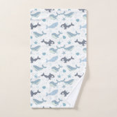 Zeedwalvispatroon met zeester, schelp, zeepbel b bad handdoek (Handdoek)