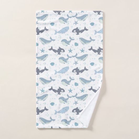 Zeedwalvispatroon met zeester, schelp, zeepbel b bad handdoek (Handdoek)