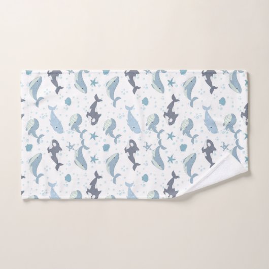 Zeedwalvispatroon met zeester, schelp, zeepbel b bad handdoek (Handdoek)