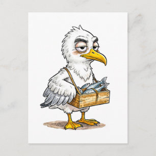 Zeeëend met krat vis op de kust briefkaart