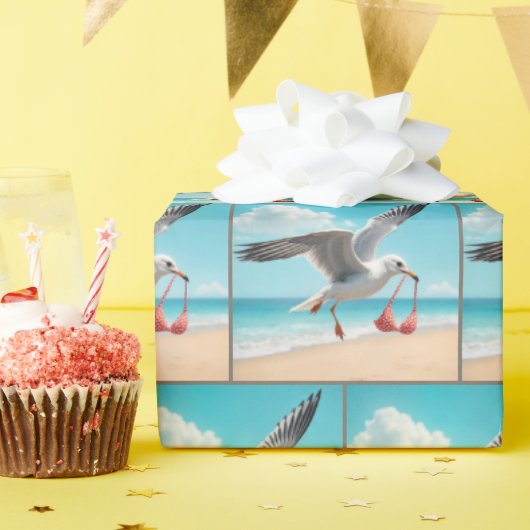 Zeeëend vliegt met bikinitop cadeaupapier (Verjaardagsfeest)