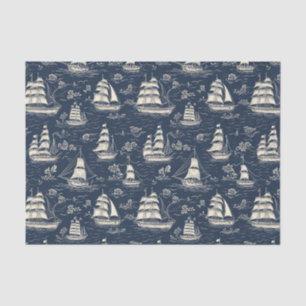 Zeeen boten bij Night Navy Blue Decoupage Tissuepapier