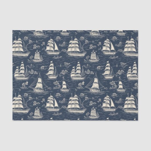 Zeeen boten bij Night Navy Blue Decoupage Tissuepapier (Voorkant)