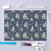 Zeeen boten bij Night Navy Blue Decoupage Tissuepapier (Craft)
