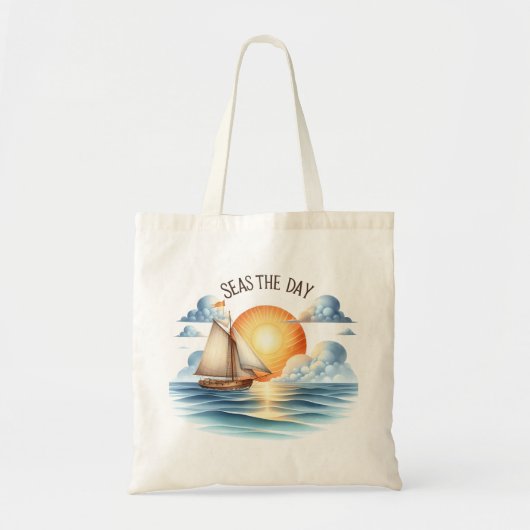 "Zeeen de dag" oceaan zeilboot Canvas tas (Voorkant)