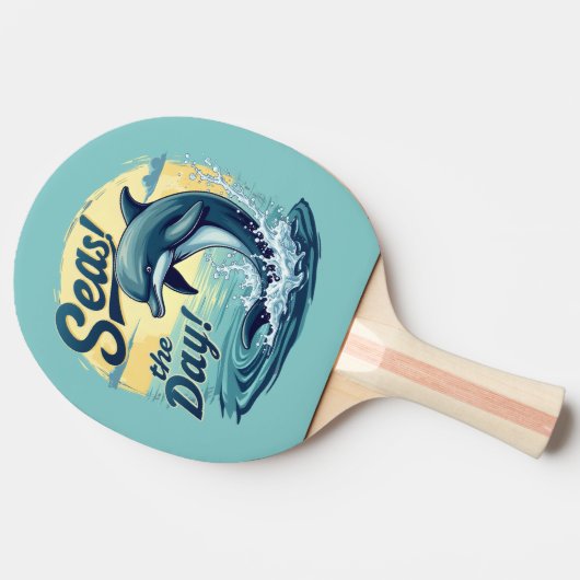 Zeeen de Dag Retro Dolfijn Oceaan Esthetisch Tafeltennisbatje (Zijkant)