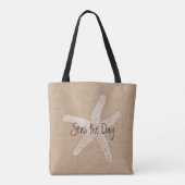 Zeeen de Dag Starfish op Burlap look Tote Bag (Achterkant)