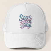 Zeeen de Dag Zomer Ocean Beach Boating Zeilen Trucker Pet (Voorkant)