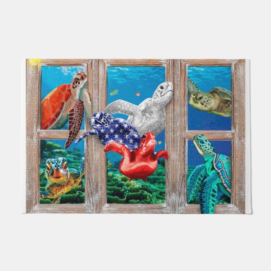 Zeeen draaien om in de deuropening deurmat (Voorkant)