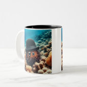 Zeeen egel met pet en monocle tweekleurige koffiemok (Voorkant links)