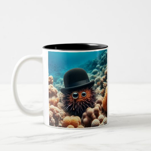 Zeeen egel met pet en monocle tweekleurige koffiemok (Links)