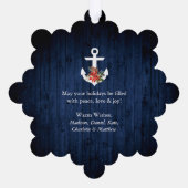 Zeeen en groeten Anker Blue Wood Print Ornament Kaart (Achterkant)