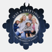 Zeeen en groeten Anker Blue Wood Print Ornament Kaart (Voorkant)