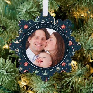 Zeeen en Groeten Anker Familiefoto Ornament Kaart