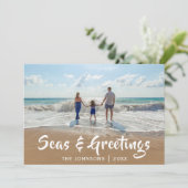 Zeeen en groeten |Beach foto Feestdagenkaart (Staand voorkant)
