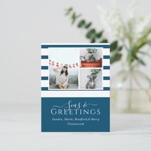 Zeeen en groeten Blauw 3 Foto met Kerstmis (Staand voorkant)