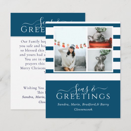 Zeeen en groeten Blauw 3 Foto met Kerstmis (Voorkant / Achterkant)