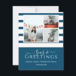 Zeeen en groeten Blauw 3 Foto met Kerstmis<br><div class="desc">Moderne Blauwgroen donkerblauw,  witte Zeeen en groeten Nautical Navy 3 Foto met kerstmis Blue en White Stripes,  nautisch kuststrand van de oceaan,  foto-kerstkaarsengroeten,  blauw en wit,  eenvoudig minimalistisch script, </div>