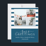 Zeeen en groeten Blauw 3 Foto met Kerstmis<br><div class="desc">Moderne Blauwgroen donkerblauw,  witte Zeeen en groeten Nautical Navy 3 Foto met kerstmis Blue en White Stripes,  nautisch kuststrand van de oceaan,  foto-kerstkaarsengroeten,  blauw en wit,  eenvoudig minimalistisch script, </div>