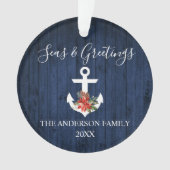 Zeeen en groeten Blauw hout Poinsettia Anchor Ornament (voorkant)