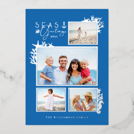 Zeeen en groeten Blauwe Oceaan Foto Lijst Folie Feestdagenkaart