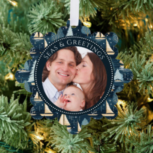 Zeeen en Groeten Boten Familie Foto Ornament Kaart