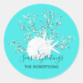 Zeeen en Groeten Christmas Dark Aqua Blue Ronde Sticker (Voorkant)