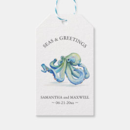 Zeeen en Groeten Favor Tags Waterverf Octopus Cadeaulabel