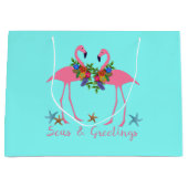 Zeeen en Groeten Flamingo Couple Aqua Groot Cadeauzakje (Voorkant)