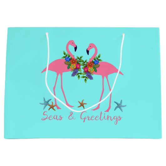 Zeeen en Groeten Flamingo Couple Aqua Groot Cadeauzakje (Voorkant)