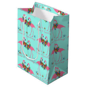 Zeeen en groeten Flamingos Turquoise Kerstmis Medium Cadeauzakje
