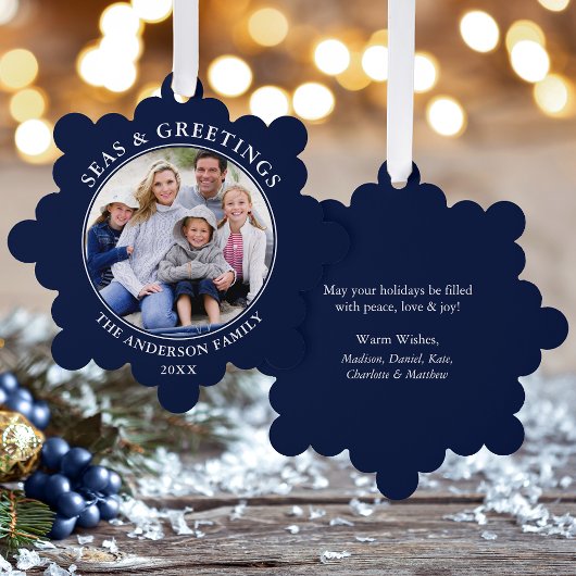 Zeeen en Groeten Foto Blauw Ornament Kaart