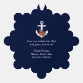 Zeeen en Groeten Foto Poinsettia Anker Blauw Ornament Kaart (Achterkant)