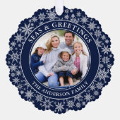 Zeeen en Groeten Foto Sneeuwvlokken Blauw Ornament Kaart (Voorkant)