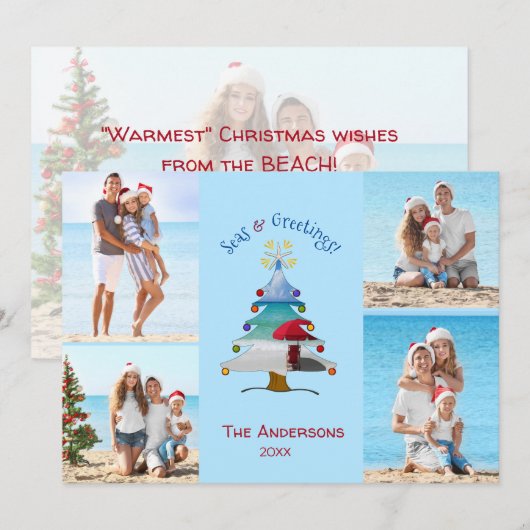 Zeeen en groeten Foto Strand Kerst Feestdagenkaart (Voorkant / Achterkant)
