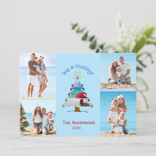 Zeeen en groeten Foto Strand Kerst Feestdagenkaart (Staand voorkant)