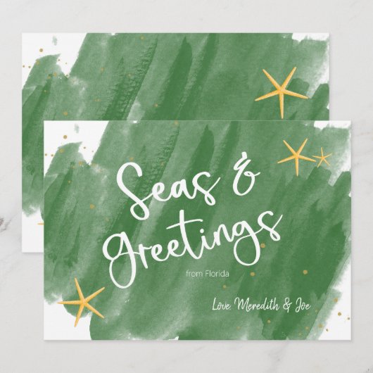 Zeeen en groeten Groene & Gold Waterverf Holiday (Voorkant / Achterkant)