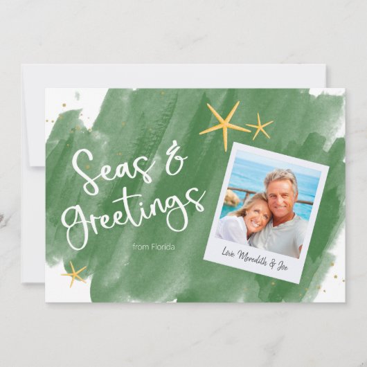 Zeeen en groeten Groene & Gold Waterverf Holiday (Voorkant)