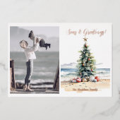 Zeeen en Groeten Kerstboom op het strand Folie Feestdagenkaart (Voorkant)