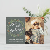 Zeeen en groeten kerstfoto feestdagenkaart (Staand voorkant)