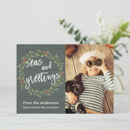 Zeeen en groeten kerstfoto feestdagenkaart (Staand voorkant)