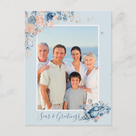 Zeeen en groeten Kerstmis Nautical Chic Photo Briefkaart (Voorkant)