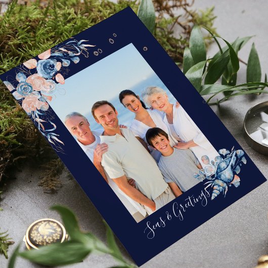 Zeeen en groeten Kerstmis Nautical Chic Photo Briefkaart
