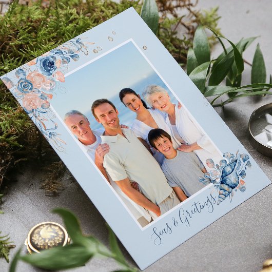 Zeeen en groeten Kerstmis Nautical Chic Photo Briefkaart