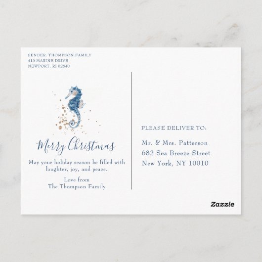 Zeeen en groeten Kerstmis Nautical Chic Photo Briefkaart (Achterkant)