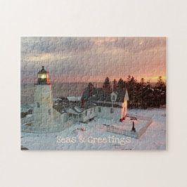 Zeeen en groeten kerstvuurtoren voor de kust legpuzzel