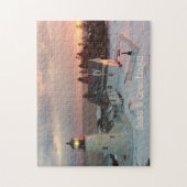 Zeeen en groeten kerstvuurtoren voor de kust legpuzzel (Verticaal)