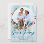 Zeeen en groeten Kustafel Seashell Foto Feestdagenkaart (Voorkant)